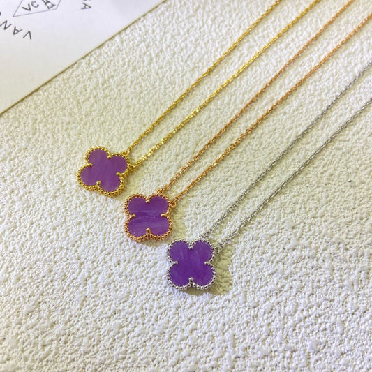[Luxery Jewelry]CLOVER 15MM  PURPLE VIOLET NECKLACE