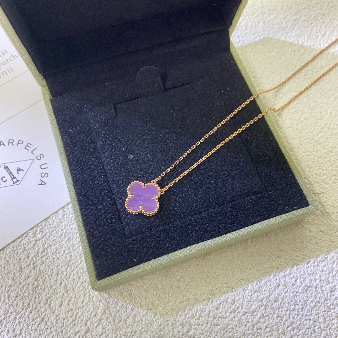 [Luxery Jewelry]CLOVER 15MM  PURPLE VIOLET NECKLACE