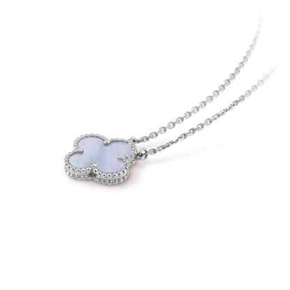 [Luxery]CLOVER 15MM BLUE CHALCEDONY NECKLACE SILVER