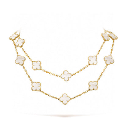 [Luxery]CLOVER 20 MOTIFS WHITE MOP NECKLACE