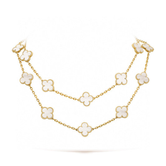 [Luxery]CLOVER 20 MOTIFS WHITE MOP NECKLACE