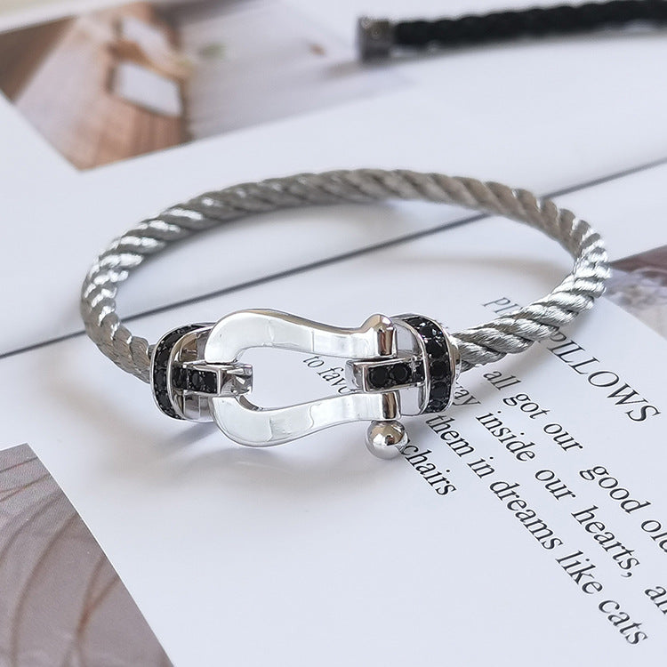 [Luxery]FORCE LARGE HORSESHOE BLACK DIAMOND BRACELET SILVER