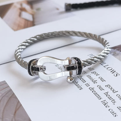 [Luxery]FORCE LARGE HORSESHOE BLACK DIAMOND BRACELET SILVER