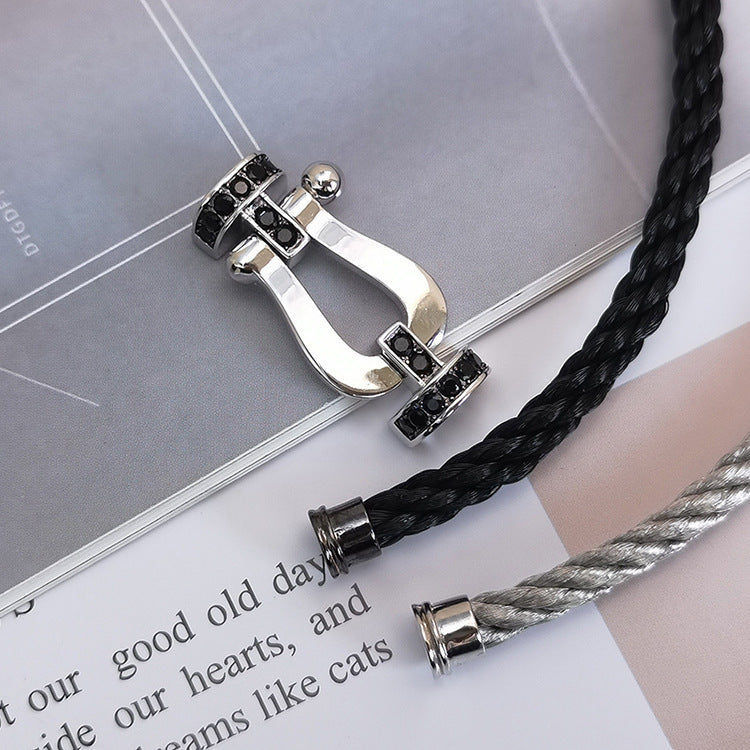 [Luxery]FORCE LARGE HORSESHOE BLACK DIAMOND BRACELET SILVER