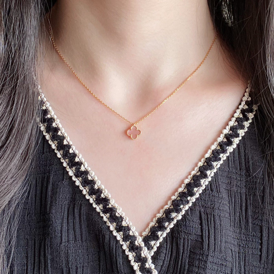 [Luxery]CLOVER 15MM PINK MOTHER-OF-PEARL SINGLE FLOWER NECKLACE