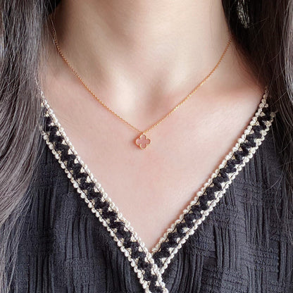 [Luxery]CLOVER 15MM PINK MOTHER-OF-PEARL SINGLE FLOWER NECKLACE