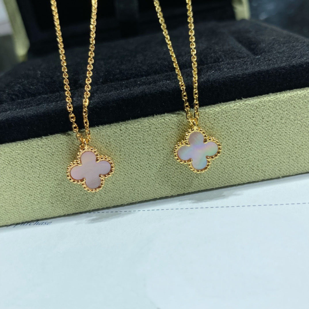 [Luxery]CLOVER 15MM PINK MOTHER-OF-PEARL SINGLE FLOWER NECKLACE