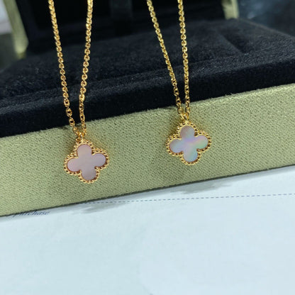 [Luxery]CLOVER 15MM PINK MOTHER-OF-PEARL SINGLE FLOWER NECKLACE