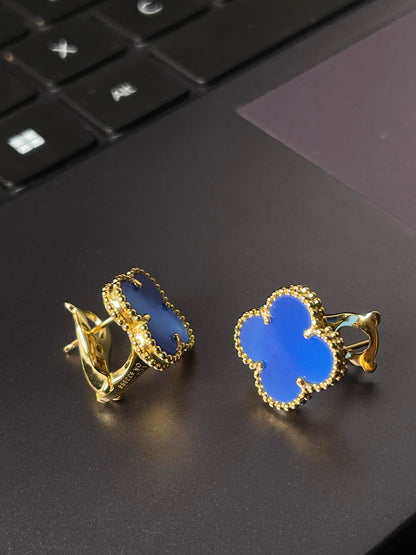 [Luxery] CLOVER LARGE (20mm) 1 MOTIFS BLUE MOP STUD EARRINGS