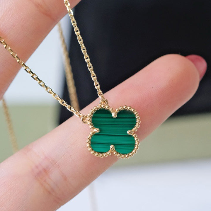 [Luxery]CLOVER 15MM MALACHITE SINGLE FLOWER  NECKLACE