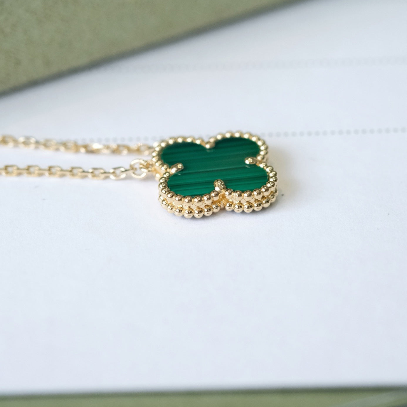 [Luxery]CLOVER 15MM MALACHITE SINGLE FLOWER  NECKLACE