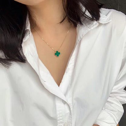 [Luxery]CLOVER 15MM MALACHITE SINGLE FLOWER  NECKLACE
