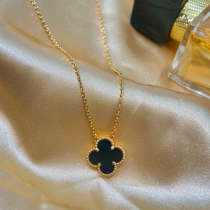 [Luxery]CLOVER 15MM BLACK ONYX SINGLE FLOWER NECKLACE