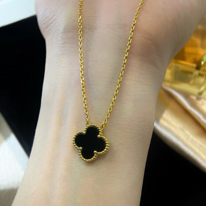 [Luxery]CLOVER 15MM BLACK ONYX SINGLE FLOWER NECKLACE