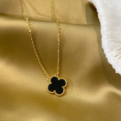 [Luxery]CLOVER 15MM BLACK ONYX SINGLE FLOWER NECKLACE