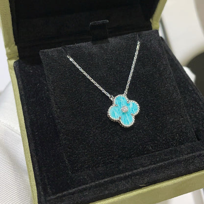 [Luxery]CLOVER 15MM DIAMOND SVRES PORCELAIN  NECKLACE SILVER