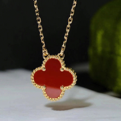 [Luxery]CLOVER 15MM CARNELIAN SINGLE FLOWER NECKLACE