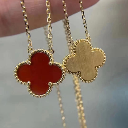 [Luxery]CLOVER 15MM CARNELIAN SINGLE FLOWER NECKLACE