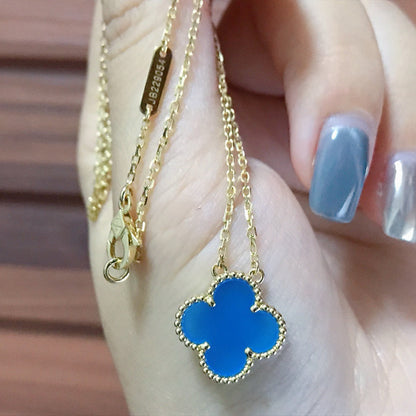 [Luxery]CLOVER 15MM BLUE AGATE NECKLACE