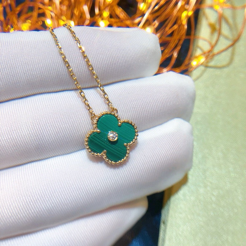 [Luxery]CLOVER 15MM DIAMOND TURQUOISE NECKLACE