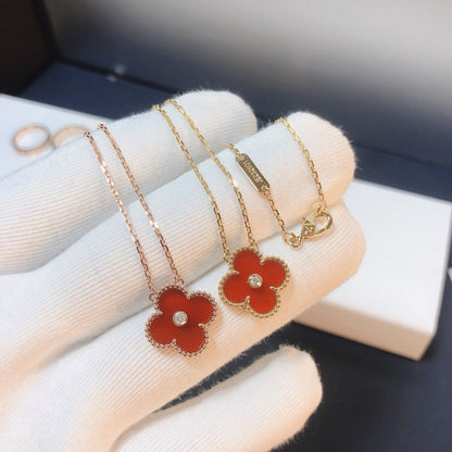 [Luxery]CLOVER 15MM DIAMOND CARNELIAN NECKLACE
