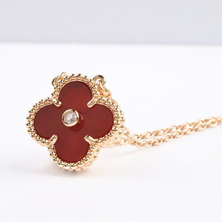 [Luxery]CLOVER 15MM DIAMOND CARNELIAN NECKLACE