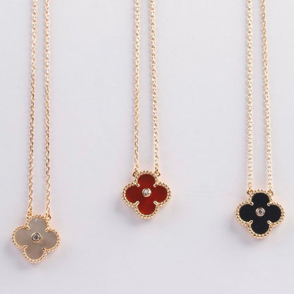 [Luxery]CLOVER 15MM DIAMOND CARNELIAN NECKLACE