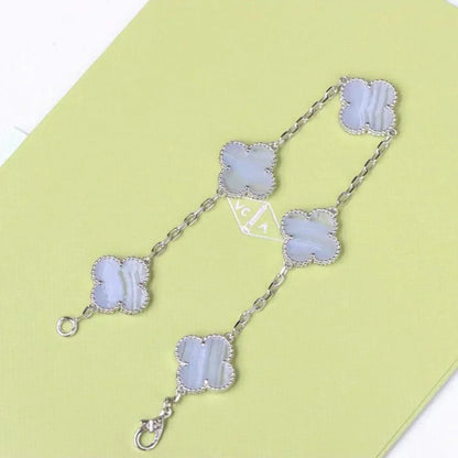 [Luxery] CLOVER 5 MOTIF PURPLE CHALCEDONY BRACELET COLLECTION