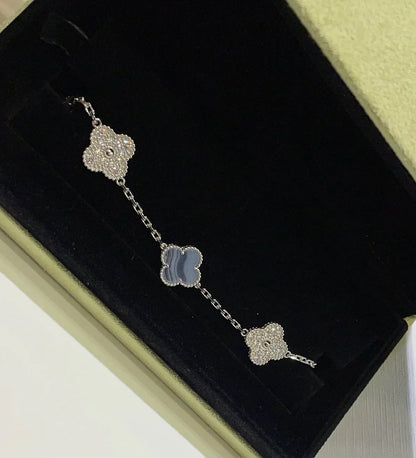 [Luxery] CLOVER 5 MOTIF PURPLE CHALCEDONY BRACELET COLLECTION