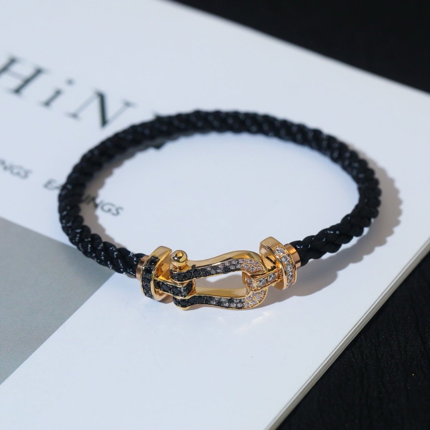 [Luxery]FORCE LARGE HORSESHOE BLACK WHITE DIAMOND BRACELET ROSE GOLD