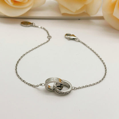 [⭐Luxery]LOVE DOPPELRING-ARMBAND MIT HALB-DIAMANTBESATZ