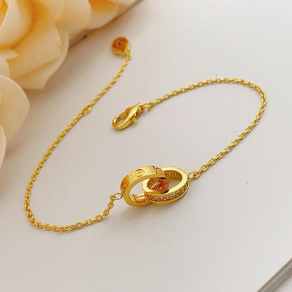 [⭐Luxery]LOVE DOPPELRING-ARMBAND MIT HALB-DIAMANTBESATZ