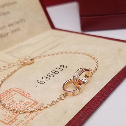 [⭐Luxery]LOVE DOPPELRING-ARMBAND MIT HALB-DIAMANTBESATZ