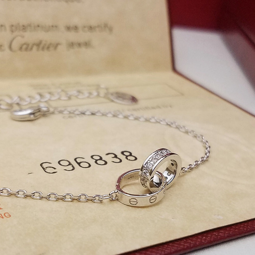 [⭐Luxery]LOVE DOPPELRING-ARMBAND MIT HALB-DIAMANTBESATZ