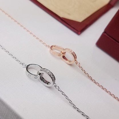 [⭐Luxery]LOVE DOPPELRING-ARMBAND MIT HALB-DIAMANTBESATZ