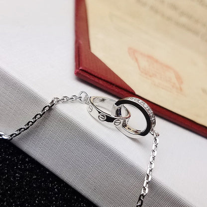 [⭐Luxery]LOVE DOPPELRING-ARMBAND MIT HALB-DIAMANTBESATZ