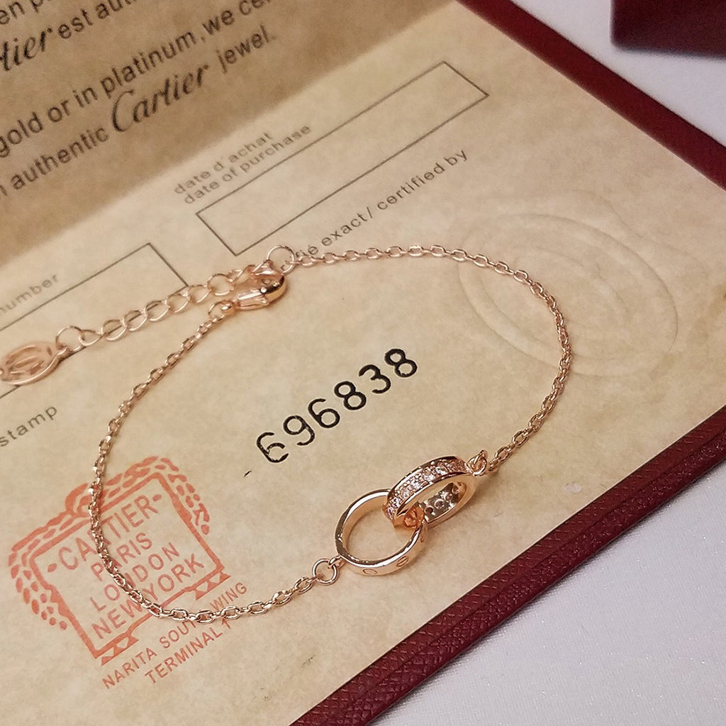 [⭐Luxery]LOVE DOPPELRING-ARMBAND MIT HALB-DIAMANTBESATZ