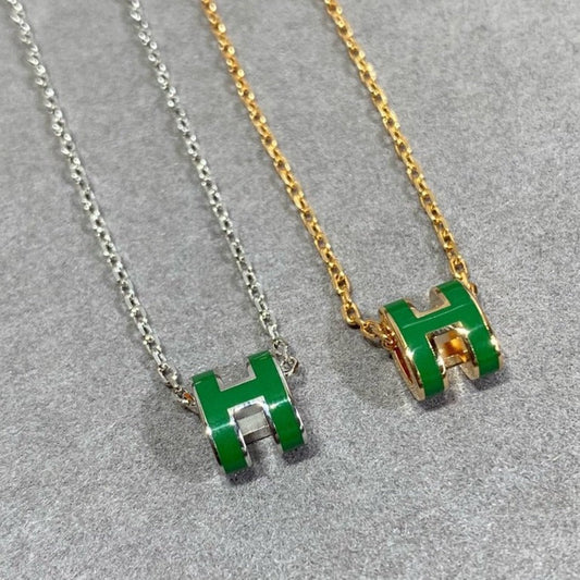[Luxery]POP H GREEN NECKLACE SILVER AND GOLD
