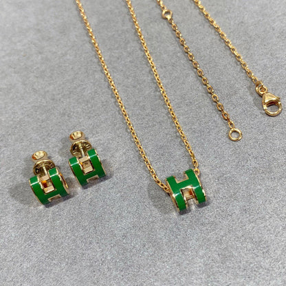 [Luxery]POP H GREEN NECKLACE SILVER AND GOLD