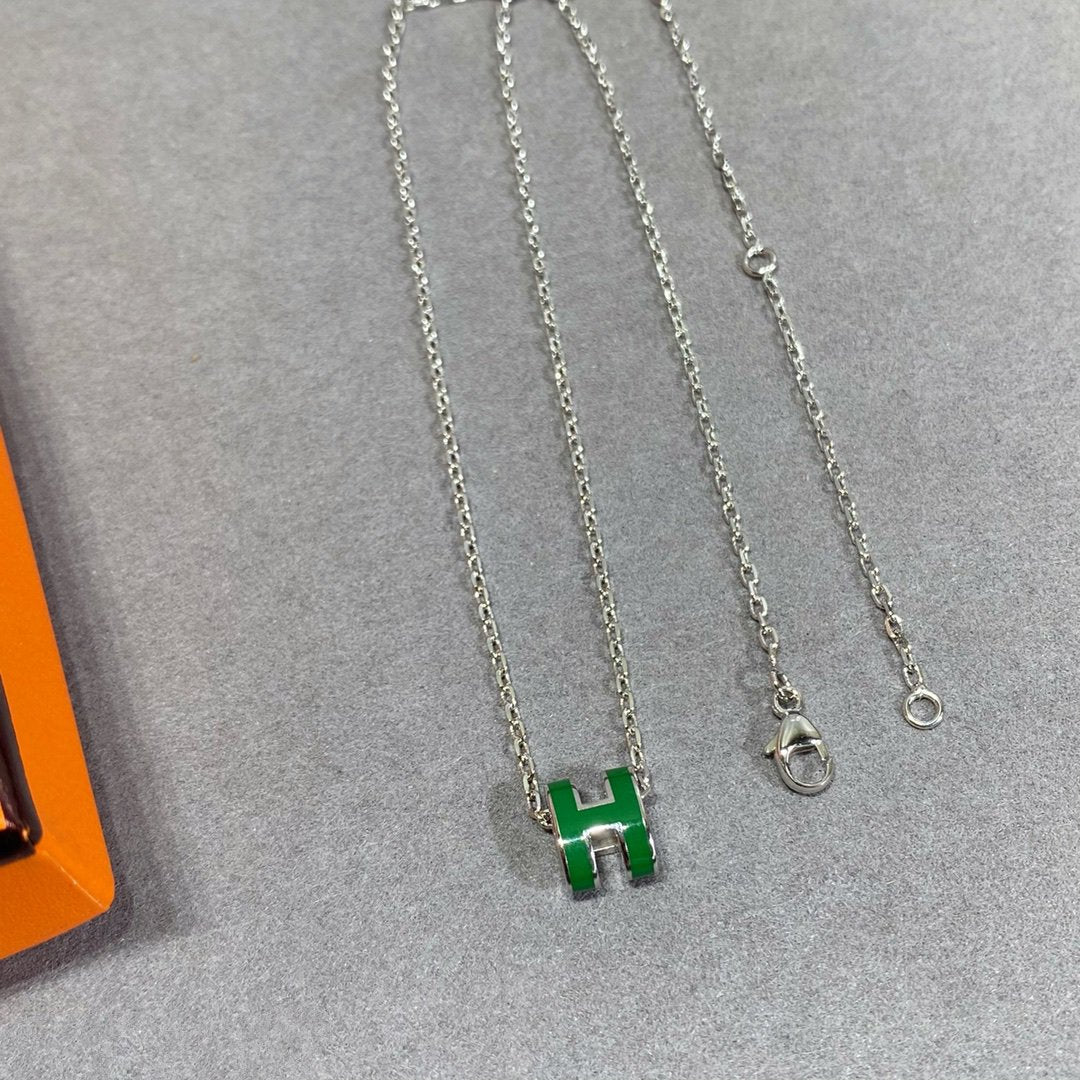 [Luxery]POP H GREEN NECKLACE SILVER AND GOLD