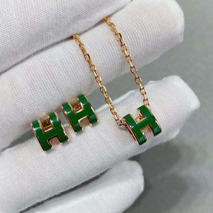 [Luxery]POP H GREEN NECKLACE SILVER AND GOLD