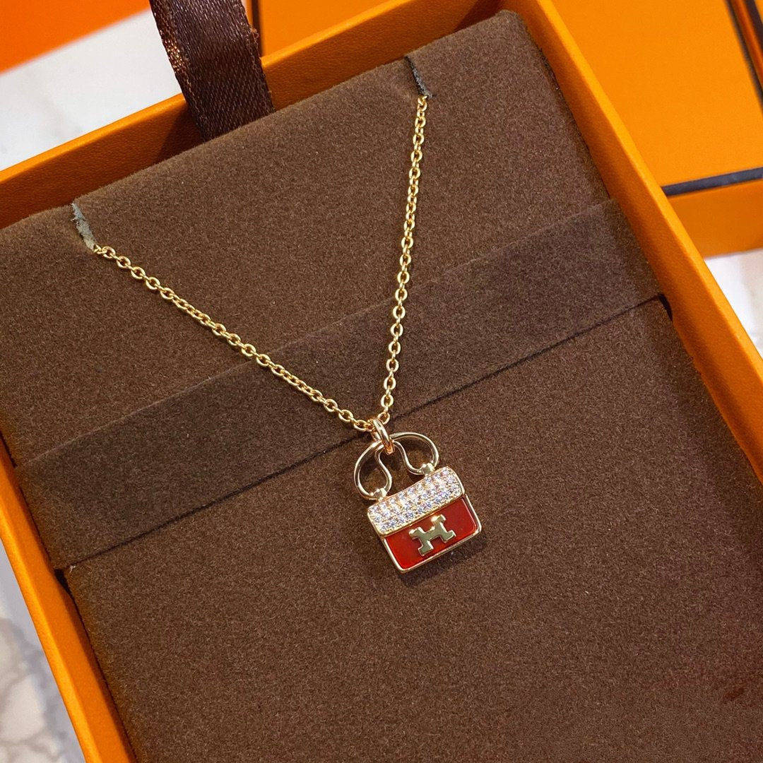 [Luxery]CONSTANCE RED PEDANT PINK GOLD NECKLACE