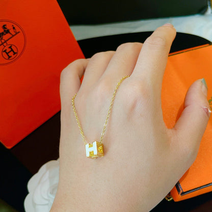 [Luxery]H WHITE SQUARE GOLD NECKLACE