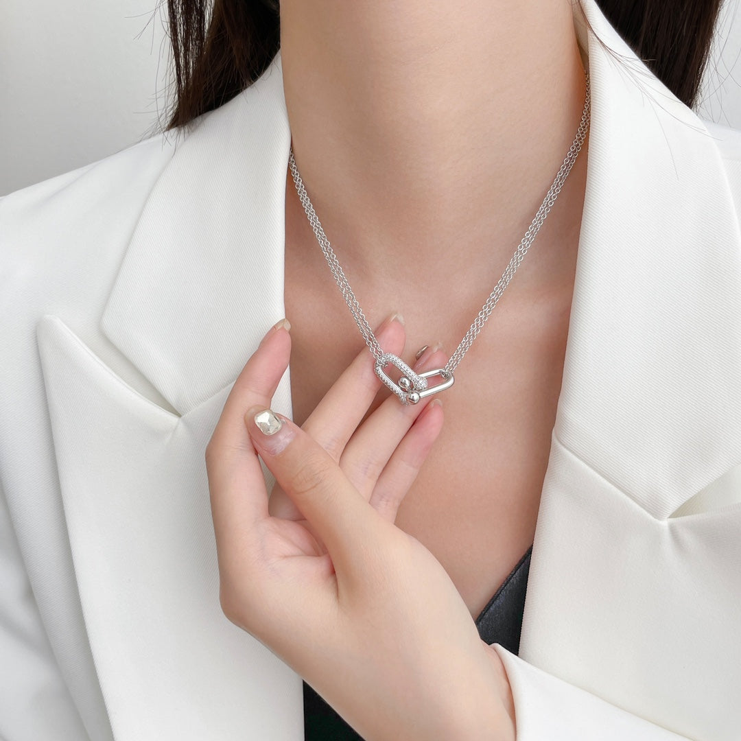[⭐Luxery Jewels]HARDWEAR DIAMOND ANHÄNGER DOPPELKETTEN-HALSKETTE