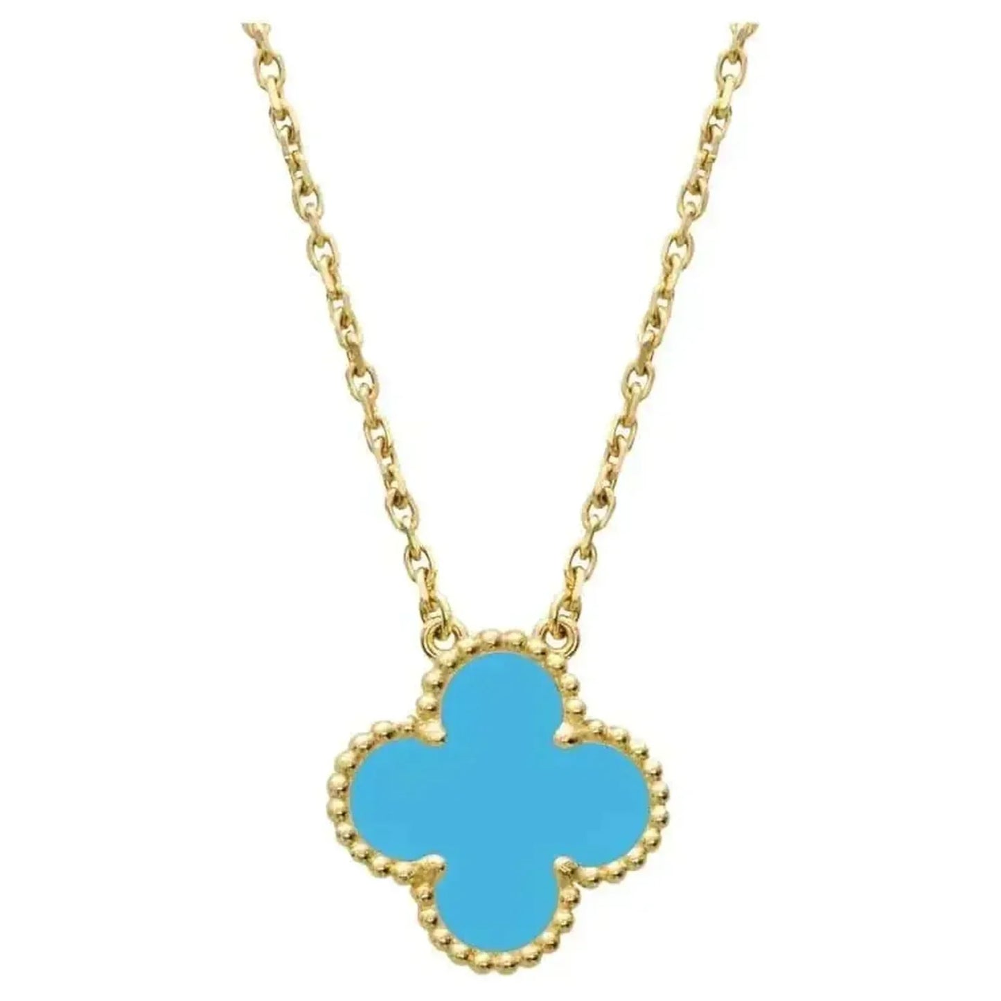 [Luxery]CLOVER 15MM VINTAGE TURQUOISE NECKLACE