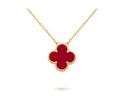 [Luxery]CLOVER 15MM CARNELIAN SINGLE FLOWER NECKLACE