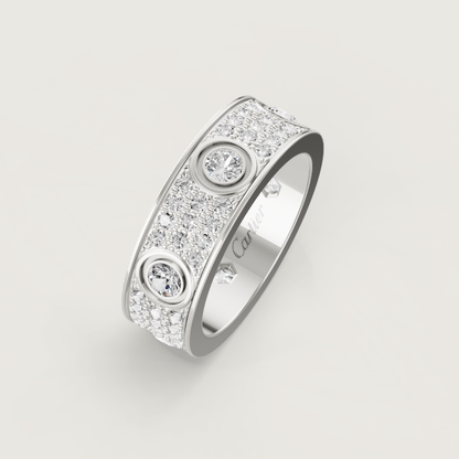 [Luxery]LOVE RING 6.5MM Full Diamond, 6 Major Diamonds Silver