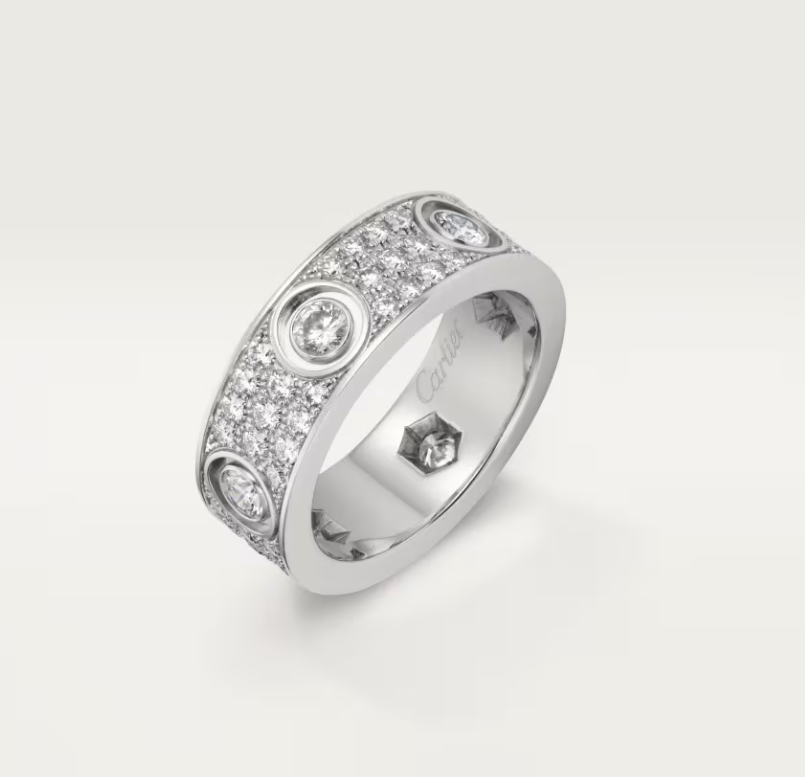 [Luxery]LOVE RING 6.5MM Full Diamond, 6 Major Diamonds Silver