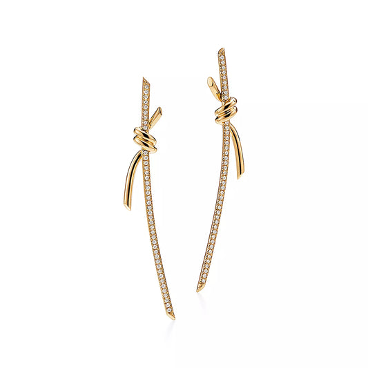[⭐Luxery Jewels]KNOT DROP EARRINGS IN YELLOW GOLD WITH DIAMONDS