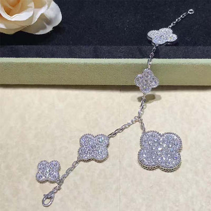 [Luxery]CLOVER 6 MOTIFS SILVER DIAMOND BRACELET